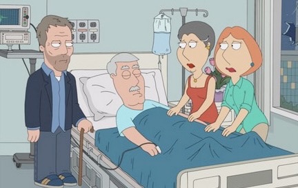 Characters from the cartoon series Family Guy in the hospital with Dr. House